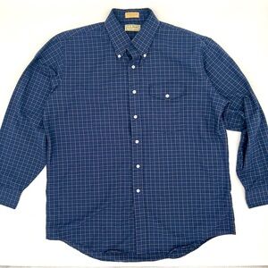 Vintage L.L. Bean Button-Up Shirt – Size 17.5x35  Made in USA – Navy Grid‎ Check